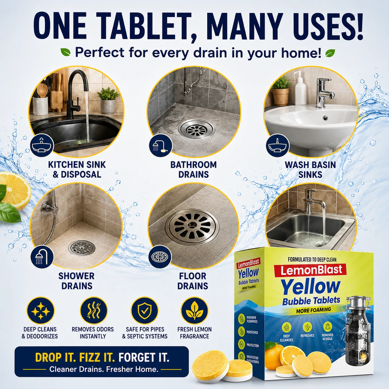 LemonBlast™ Drain Cleaning Tablets for Sink & Pipes (🔥BUY 1 GET 1 FREE🔥)