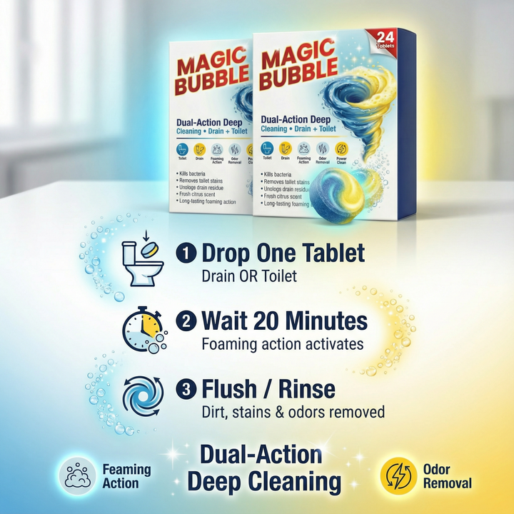 MAGIC BUBBLE™ Dual Action Magic Toilet Tablet 24 Tablets (🔥BUY 1 GET 1 FREE🔥)